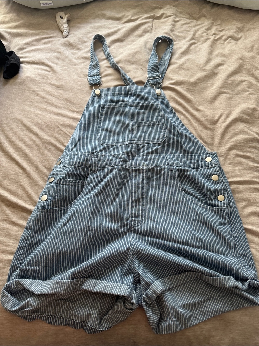 Amazon Blue Striped Cotton Short Overalls